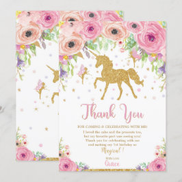 ユニコーンと妖精の誕生日感謝のノート 招待状
