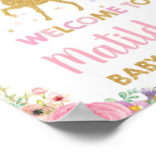 ユニコーンと妖精の赤ちゃんシャワーパーティーウェルカムサイン ポスター (角)