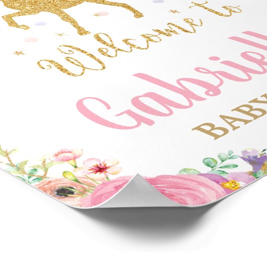 ユニコーンと妖精の赤ちゃんシャワー歓迎サインガール ポスター (角)