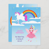 ユニコーンと妖精魔法誕生日パーティー インビテーションポストカード (正面/裏面)