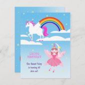 ユニコーンと妖精魔法誕生日パーティー インビテーションポストカード (正面/裏面)