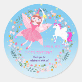 ユニコーンと妖精魔法誕生日パーティー ラウンドシール