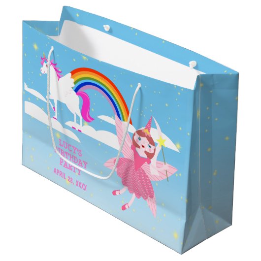 ユニコーンと妖精魔法誕生日パーティー ラージペーパーバッグ (正面アングル)