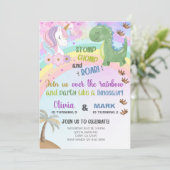 ユニコーンと恐竜の兄弟の誕生日招待状 招待状 (スタンド正面)