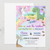 ユニコーンと恐竜の兄弟の誕生日招待状 招待状 (正面/裏面)