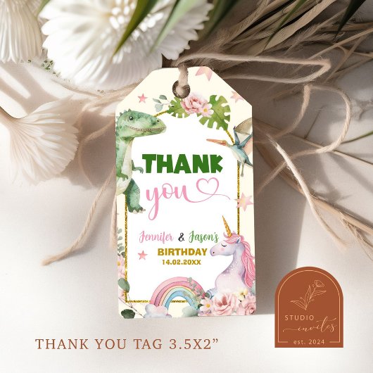 ユニコーンと恐竜の共同兄弟姉妹ギフトラベル ギフトタグ