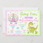 ユニコーンと恐竜の共同誕生日招待状 招待状 (正面)