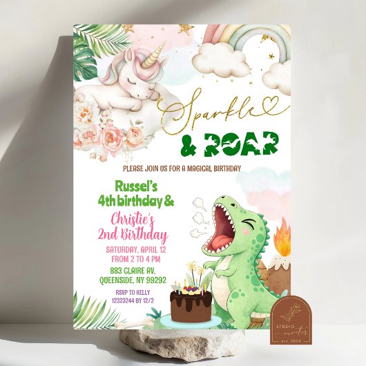 ユニコーンと恐竜の合同誕生日をお祝い 招待状