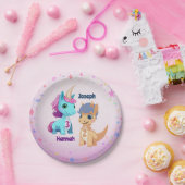 ユニコーンと恐竜の子供のパーティープレート ペーパープレート (パーティー)