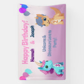 ユニコーンと恐竜の子供のパーティー 横断幕 (縦)