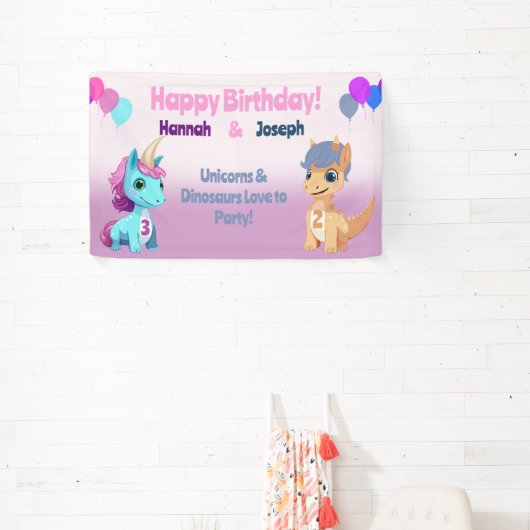 ユニコーンと恐竜の子供のパーティー 横断幕