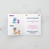 ユニコーンと恐竜の子供の共同誕生日パーティー 招待状 (内部)