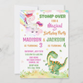 ユニコーンと恐竜の誕生日の招待状2 招待状 (正面)