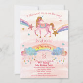 ユニコーンと恐竜の誕生日招待状 - 2つのお祝い 招待状 (正面)