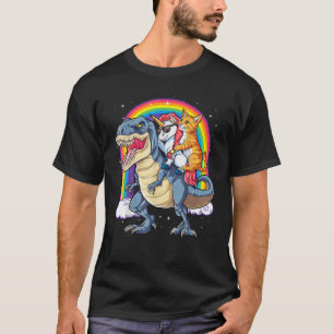 ユニコーンと恐竜、虹の女の子と男の子 Tシャツ