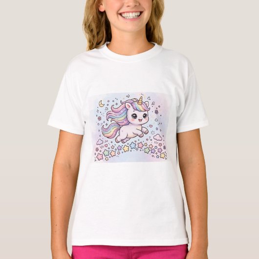 ユニコーンと星のデザインTシャツ Tシャツ (正面)