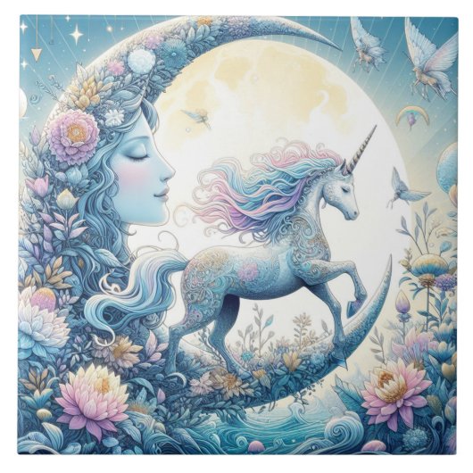 ユニコーンと月 タイル (正面)