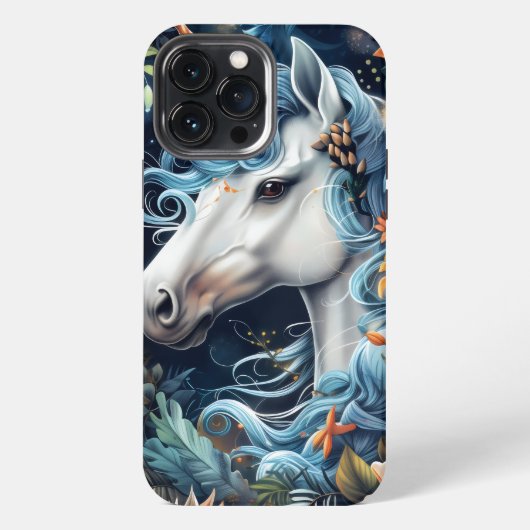 ユニコーンと花の幻想的なデザイン iPhoneケース (裏面)