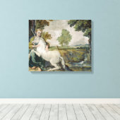 ユニコーンと若い女性(Domenicino) キャンバスプリント (インサイチュ (ウッドフロア))