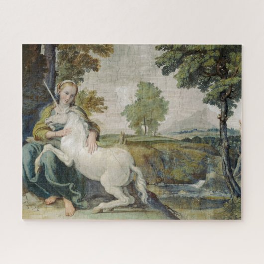 ユニコーンと若い女性(Domenicino) ジグソーパズル (横)