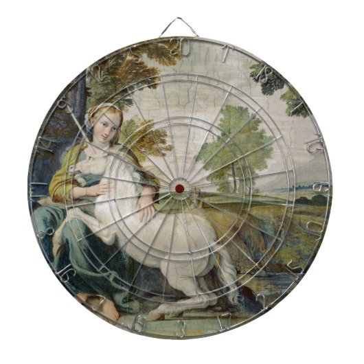 ユニコーンと若い女性(Domenicino) ダーツボード (正面)