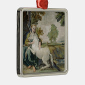 ユニコーンと若い女性(Domenicino) メタルオーナメント (右)