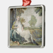 ユニコーンと若い女性(Domenicino) メタルオーナメント (左)