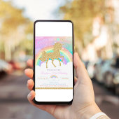 ユニコーンと虹のパステルユニコーン誕生日 招待状