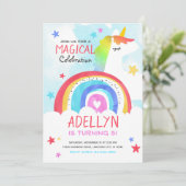 ユニコーンと虹の女の子の誕生日招待状 招待状 (スタンド正面)