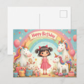 ユニコーンと虹の女の子の誕生日 シーズンポストカード (正面/裏面)