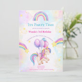 ユニコーンと虹の子供パーティー招待状 招待状 (スタンド正面)
