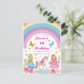 ユニコーンと虹の誕生日パーティー招待状 ポストカード (スタンド正面)
