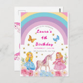 ユニコーンと虹の誕生日パーティー招待状 ポストカード (正面/裏面)