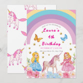 ユニコーンと虹の誕生日パーティー招待状 招待状 (正面/裏面)