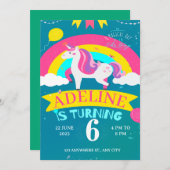 ユニコーンと虹の誕生日 招待状 (正面/裏面)