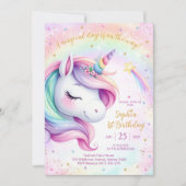 ユニコーンと虹の魔法の誕生日 招待状 (正面)