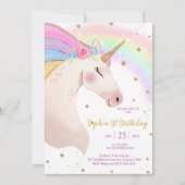ユニコーンと虹の魔法の誕生日 招待状 (正面)