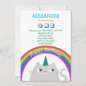 ユニコーンと虹の1歳の誕生日 招待状 (正面)