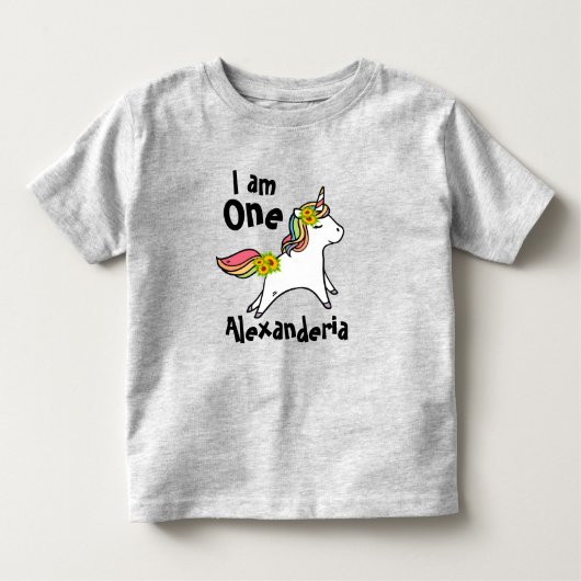ユニコーンと虹1歳のかわいいヒマワリ トドラーTシャツ (正面)