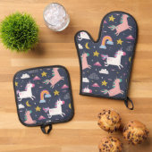 ユニコーンと虹 鍋つかみ&鍋敷きセット (トップダウン)