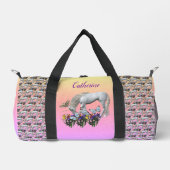 ユニコーンと蝶のパーソナライズされた動物 ダッフルバッグ (正面)