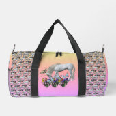 ユニコーンと蝶のパーソナライズされた動物 ダッフルバッグ (裏面)