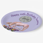 ユニコーンと蝶の写真の誕生日パーティー ペーパープレート (アングル)