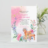 ユニコーンと蝶の最初の誕生日の招待 招待状 (スタンド正面)