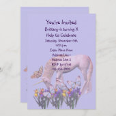 ユニコーンと蝶の誕生日パーティー 招待状 (正面/裏面)