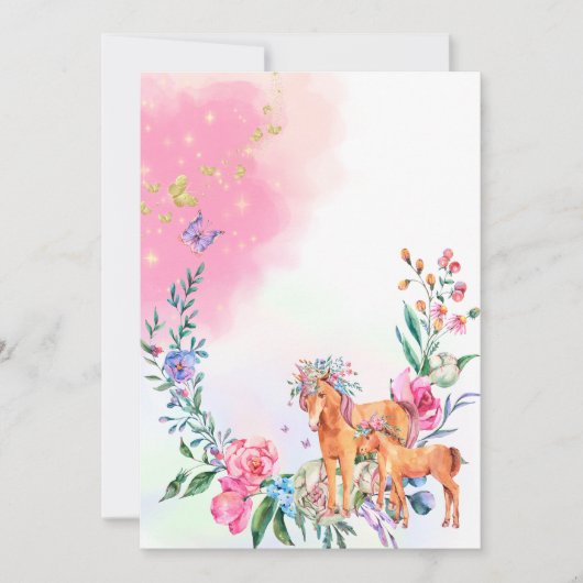 ユニコーンと蝶の魔法の空白の enchanted 招待状 (正面)