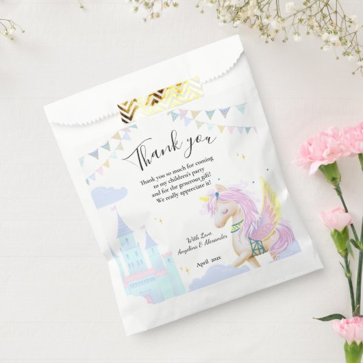 ユニコーンと赤ちゃんシャワーのためのバッグを支持。 フェイバーバッグ (封をした状態)