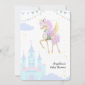 ユニコーンと赤ちゃんシャワーのためのフラットサンキューカード。 サンキューカード (裏面)