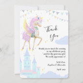 ユニコーンと赤ちゃんシャワーのためのフラットサンキューカード。 サンキューカード (正面)