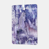 ユニコーンと雪の名前を追加ラベンダー メタルオーナメント (正面左)